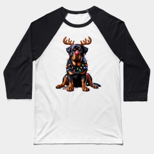 Christmas Red Nose Rottweiler Dog Baseball T-Shirt